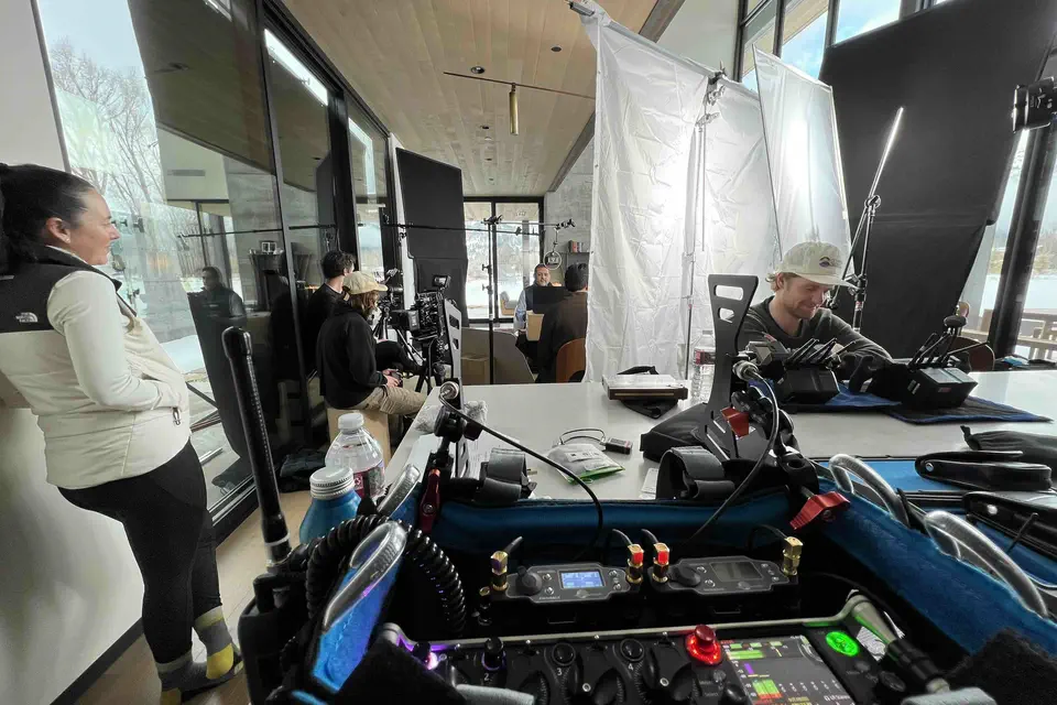 Peter Prestrud’s mixer bag on an interview set